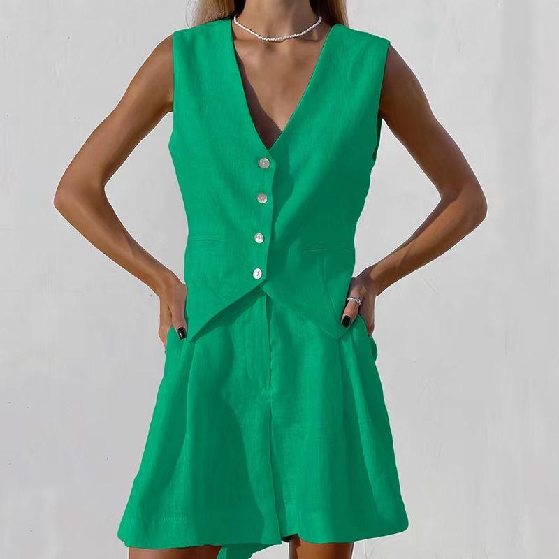 

Fashion Stylish Casual Sleeveless Tank Top Shorts Suit Sleeveless Tank Top Shorts Set Dark green M