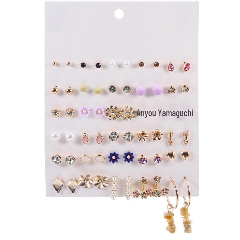 30-Pair Non-Repeating Korean & Western Style High-Quality Earrings Set for Women