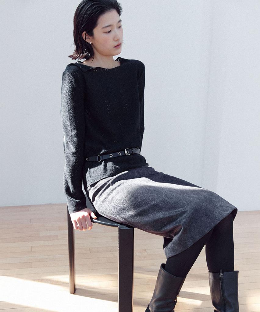 Yutosiseu Suede Midi Skirt(Charcoal)