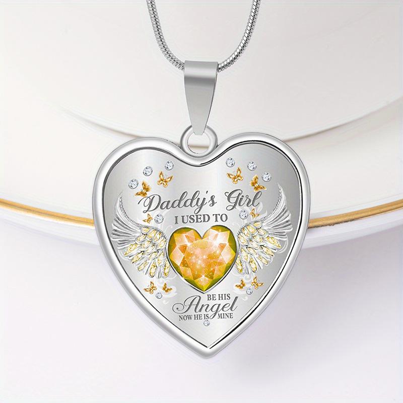 12 Months Angel Wings Daddys Girl Heart Pendant Necklace Birthday Gifts For Daugher Epoxy Jewelry