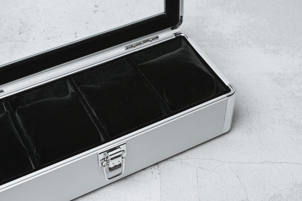 Premium Time Box Watch Storage Watch Storage Collection Holds 4 Silver ES'PRIMA Case, Box, Case, Aluminum, Watches,