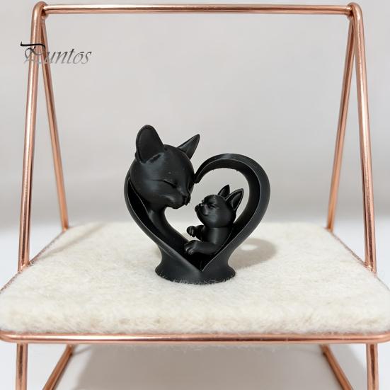 Cute Cat Home Decoration Mother Baby Figurine, 3D Printed Heart Sculpture for Desk Decor, Smooth Surface Statue Modern Art Living Room Study,