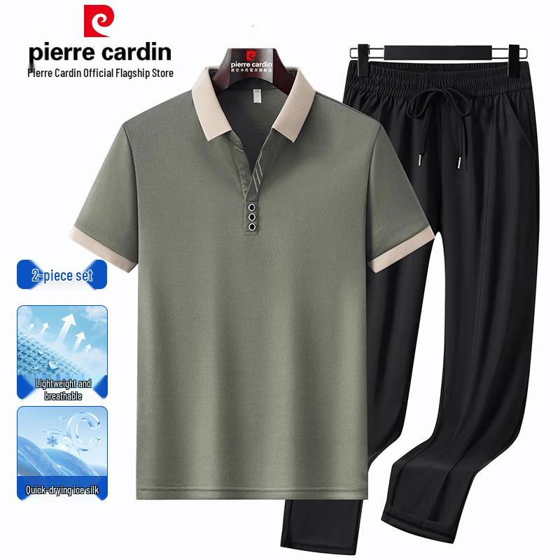 Pierre Cardin Men s Ice Silk Polo & Shorts Two-Piece Set L