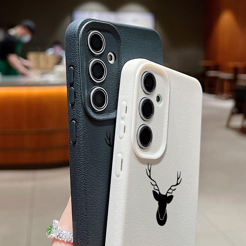 Simple Deer Pattern TPU Soft Slim Case For Samsung S25 S24 FE S23 Ultra S22 S21 A16 A56 A36 A55 A15 Shockproof Matte Leather Texture Phone Cover