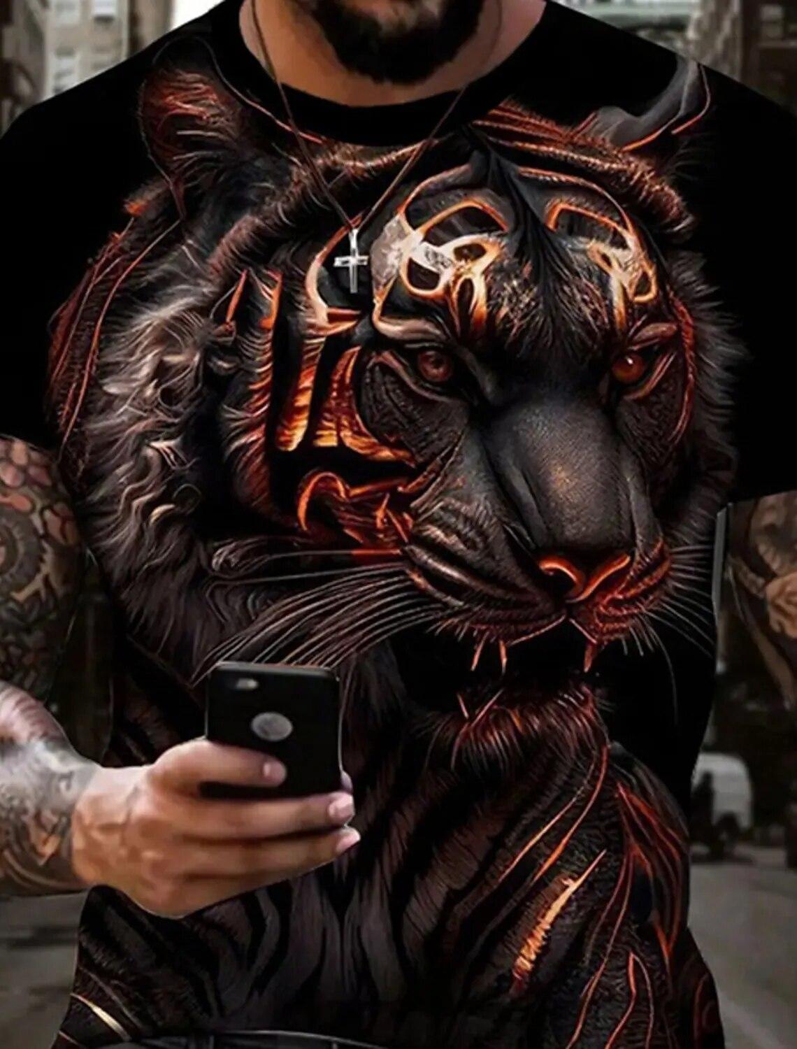 

Мужская футболка с графикой тигра и 3D принтом дракона, модная футболка с короткими рукавами и круглым вырезом, мужская одежда, футболка большого размера, уличная одежда 6XL