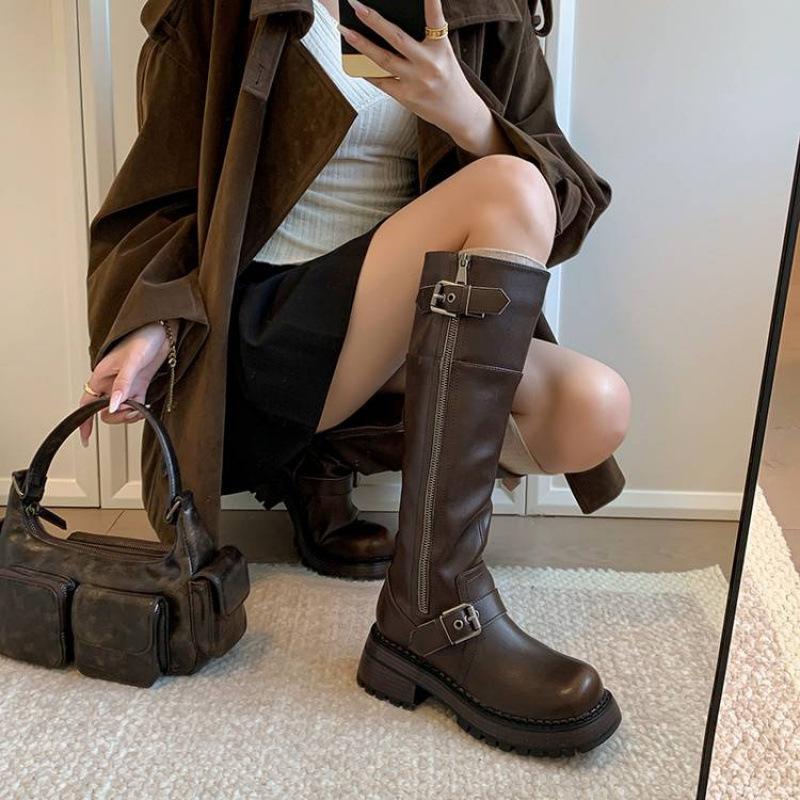 Autumn and winter women's leather boots versatile thick-soled non-slip leather Martin boots new sleeve round head cowhide high boots women