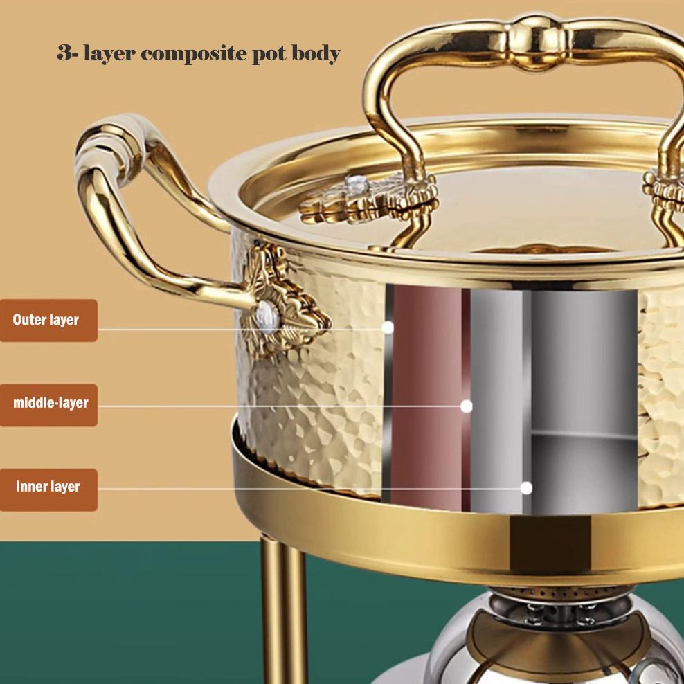 304 Edelstahl Doppelohr Topf verdickt gehämmert Muster Einzelner Topf Mit Deckel Zuhause Selbst- Hot Pot Schmortopf Kochgeschirr