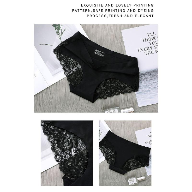 Women Ice Silk Seamless Low Waist Lace Sexy Breathable Ladies Panties