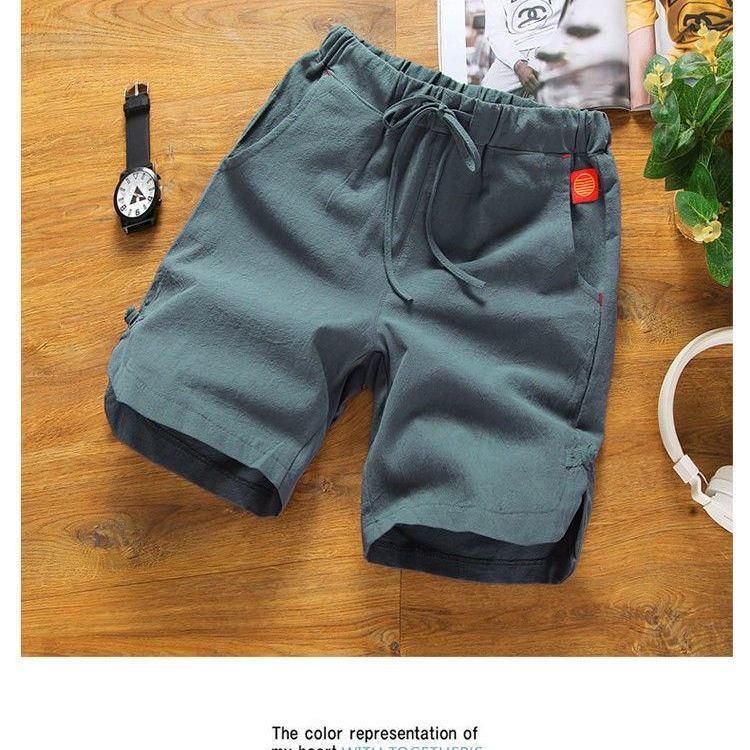 Men's White Linen Ethnic-Style Three-Quarter Summer Shorts