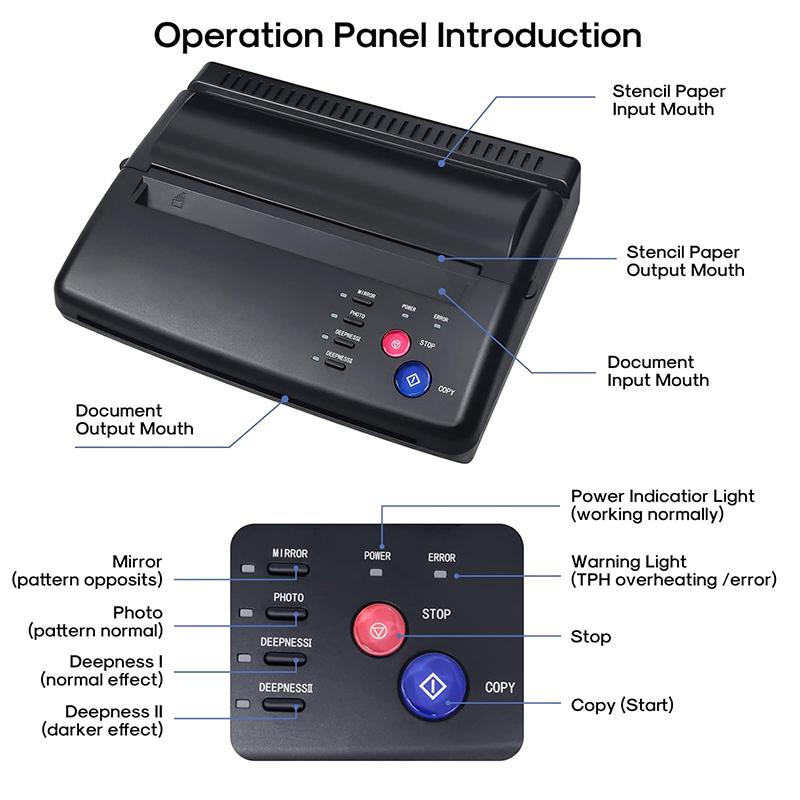 Tattoo Transfer Machine Professional Tattoo Equipment Thermal Photocopier Tattoo Template 10 Sheets Of Tattoo Paper Provided