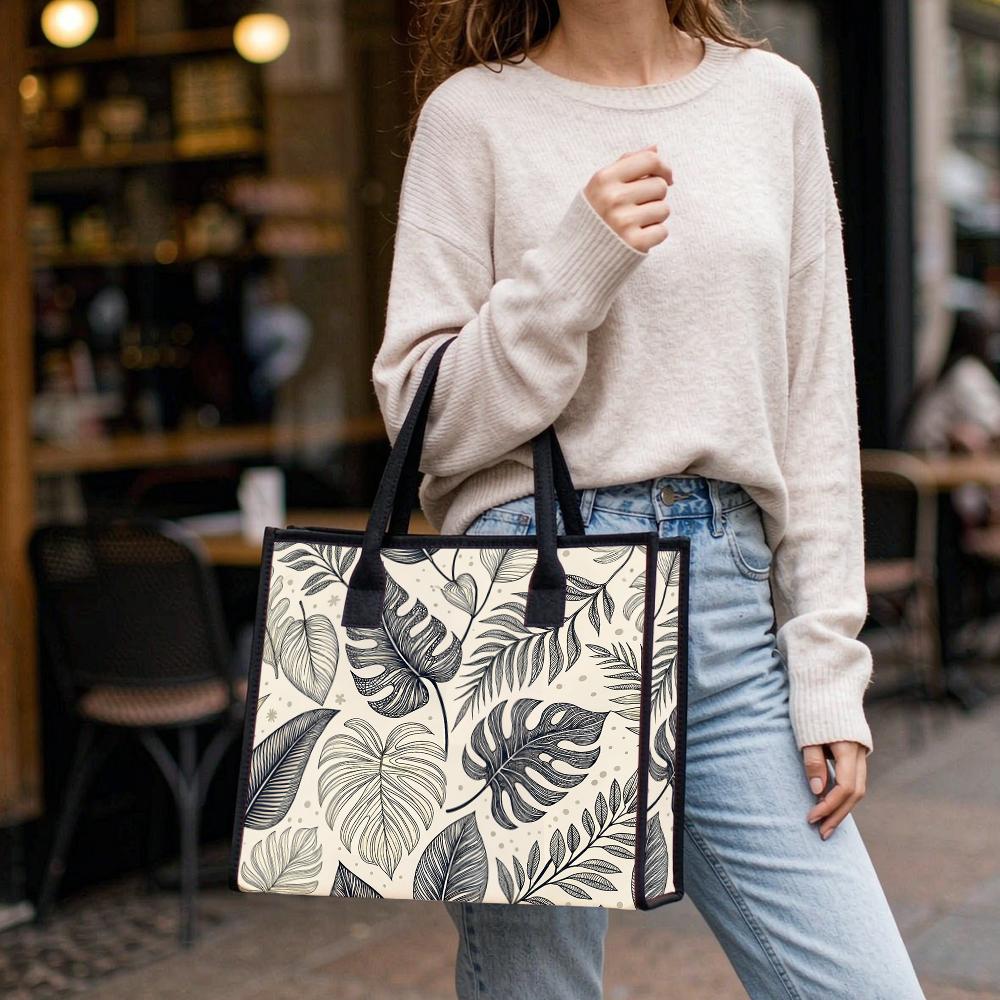 Boho Tropical Leaf Print Tote Bag Aesthetic Daily Carry Bag for Ladies