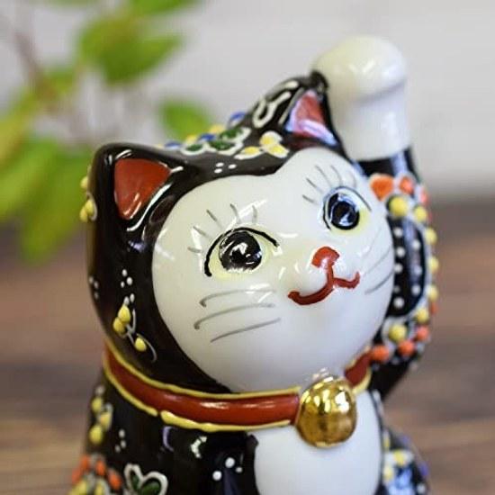 Waza no Kura stylish ornament Kutani ware left hand beckoning cat black glaze opening celebration home birthday present gift
