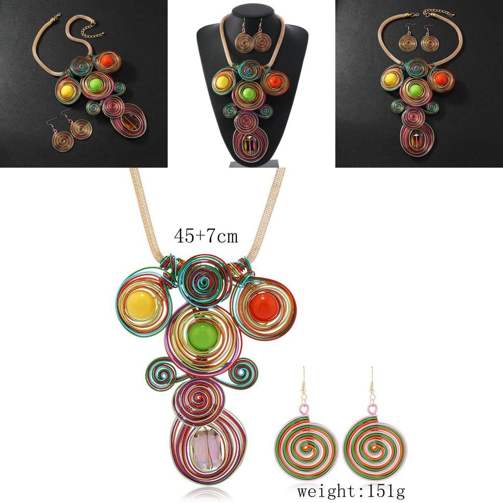 Jewelry Set With Crystal Beads And Aluminum Wire Handcrafted Flower Pendant For Women