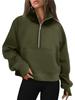Women's Raglan Sleeve Fleece Loose Coat - Half-Zip Stand Collar Sweatshirt for Autumn and Winter