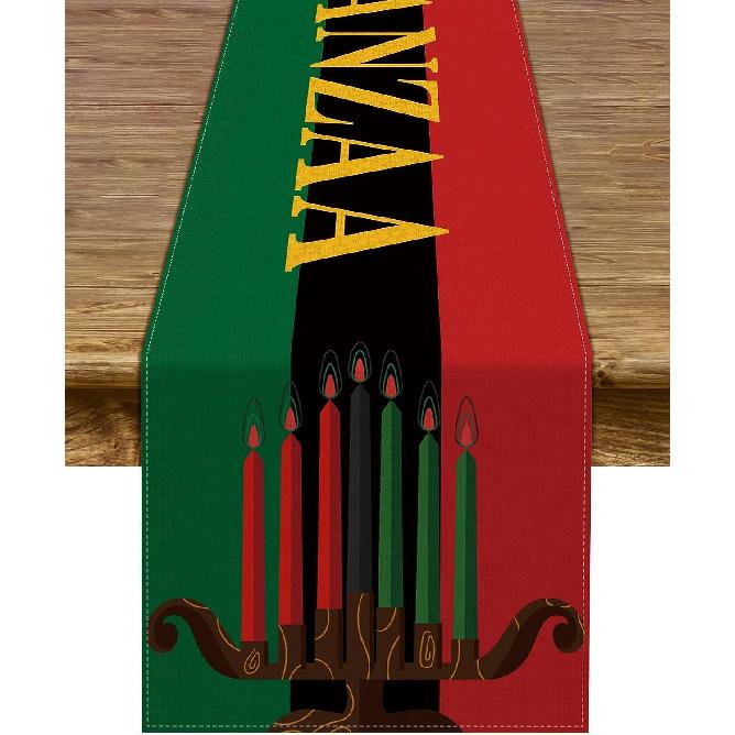 Kwanzaa Table Runner Kinara n n Table Decor n Heritage Holiday Kitchen Dining Room Home Decoration (13" x 72")