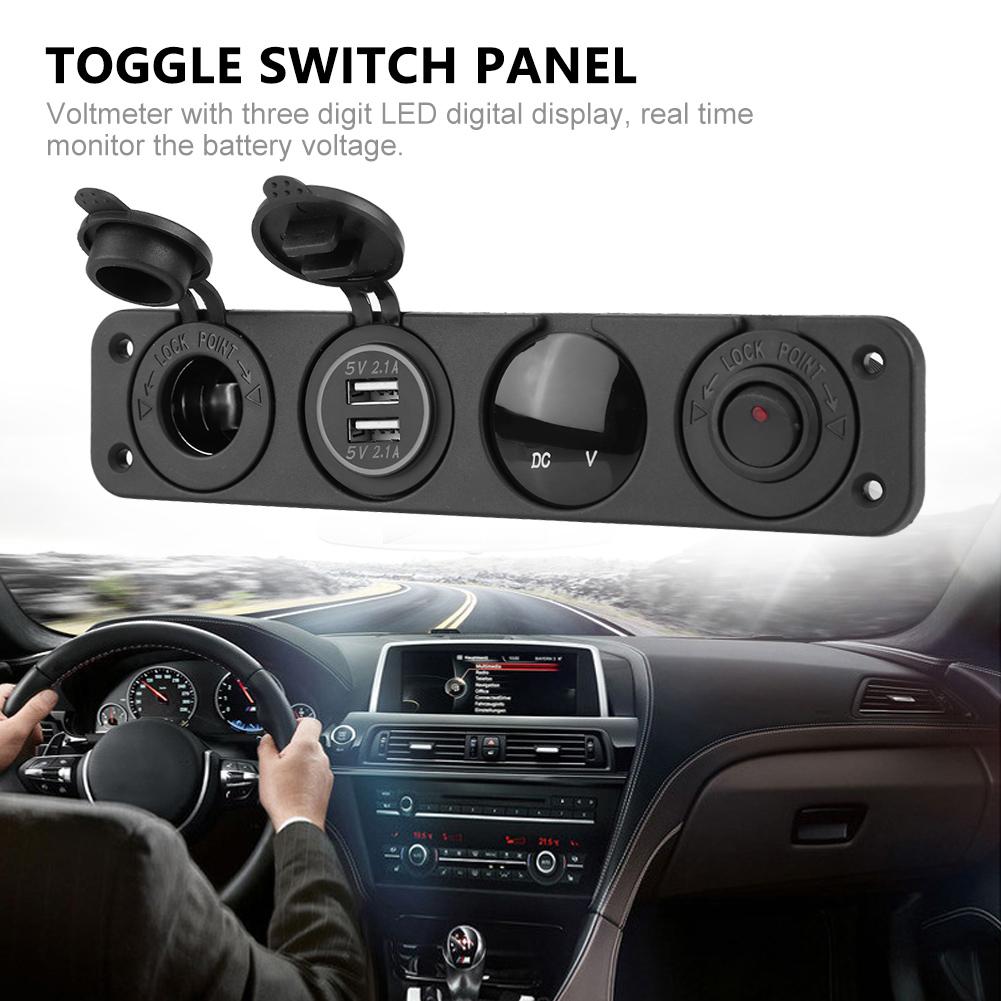 4 in 1 On Off Toggle Switch Panel Dual USB Charger Voltmeter for Car Boat Marine Truck Red