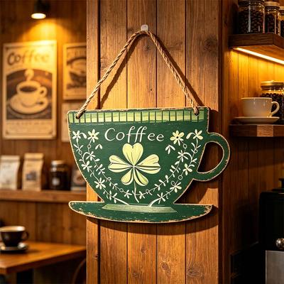 Creative Coffee Cup Doorplate Wooden Wall Hanging Crafts Door Pendant  Background Prop