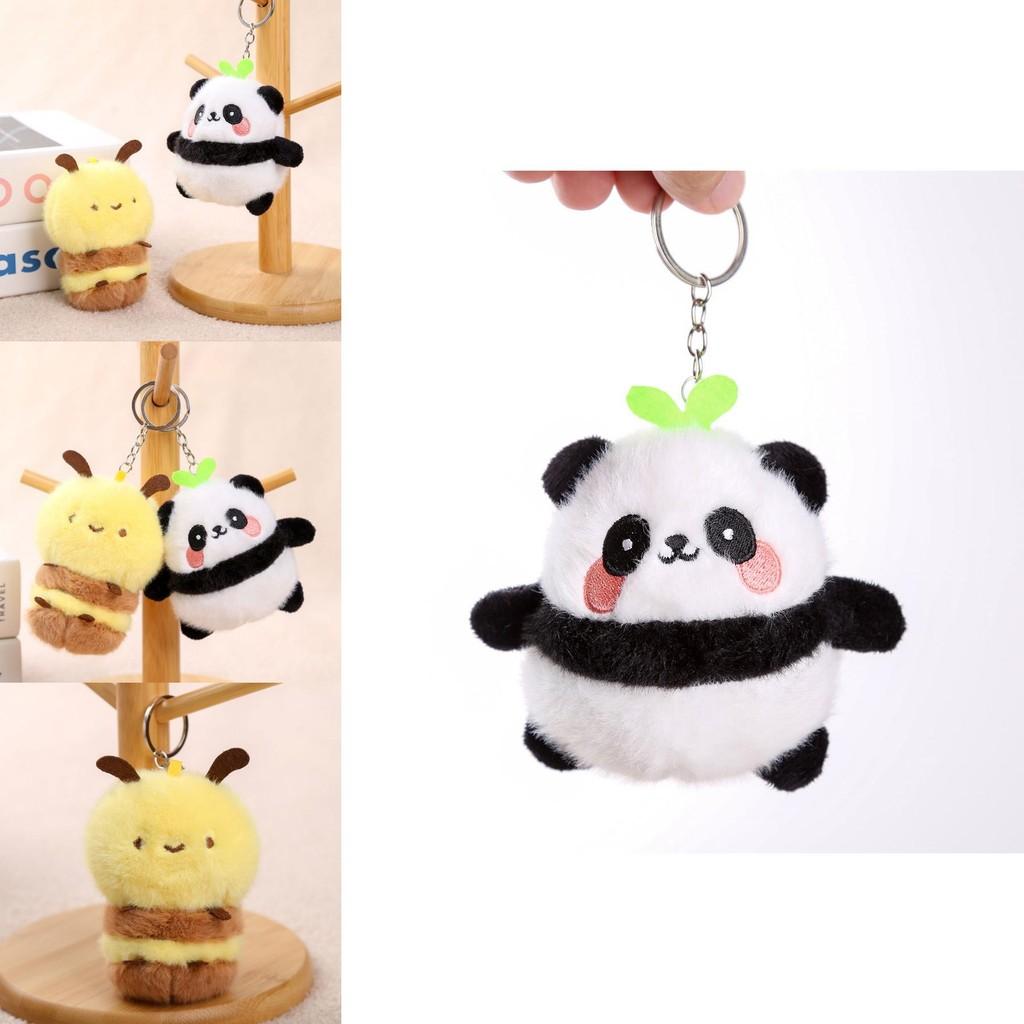 Panda And Bee Plush Keychain For Girls Gift Cute Animal Car Accessory