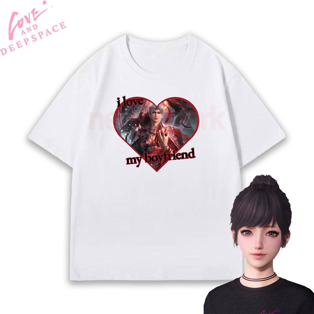 I Love My Boyfriend Sylus and Rafaye Printed Tshirt Otome Game Love and Deepspace T Shirts Women Unisex Girlfriend Cotton Tops Tee