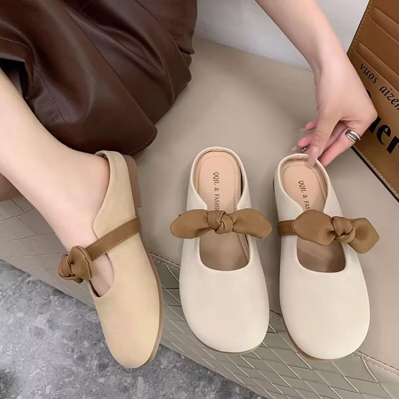 Fairy Wind Bow Bag Head Half Slippers Women Wear 2025 New Summer Soft Flat Bottom French Out Cool Slippers
