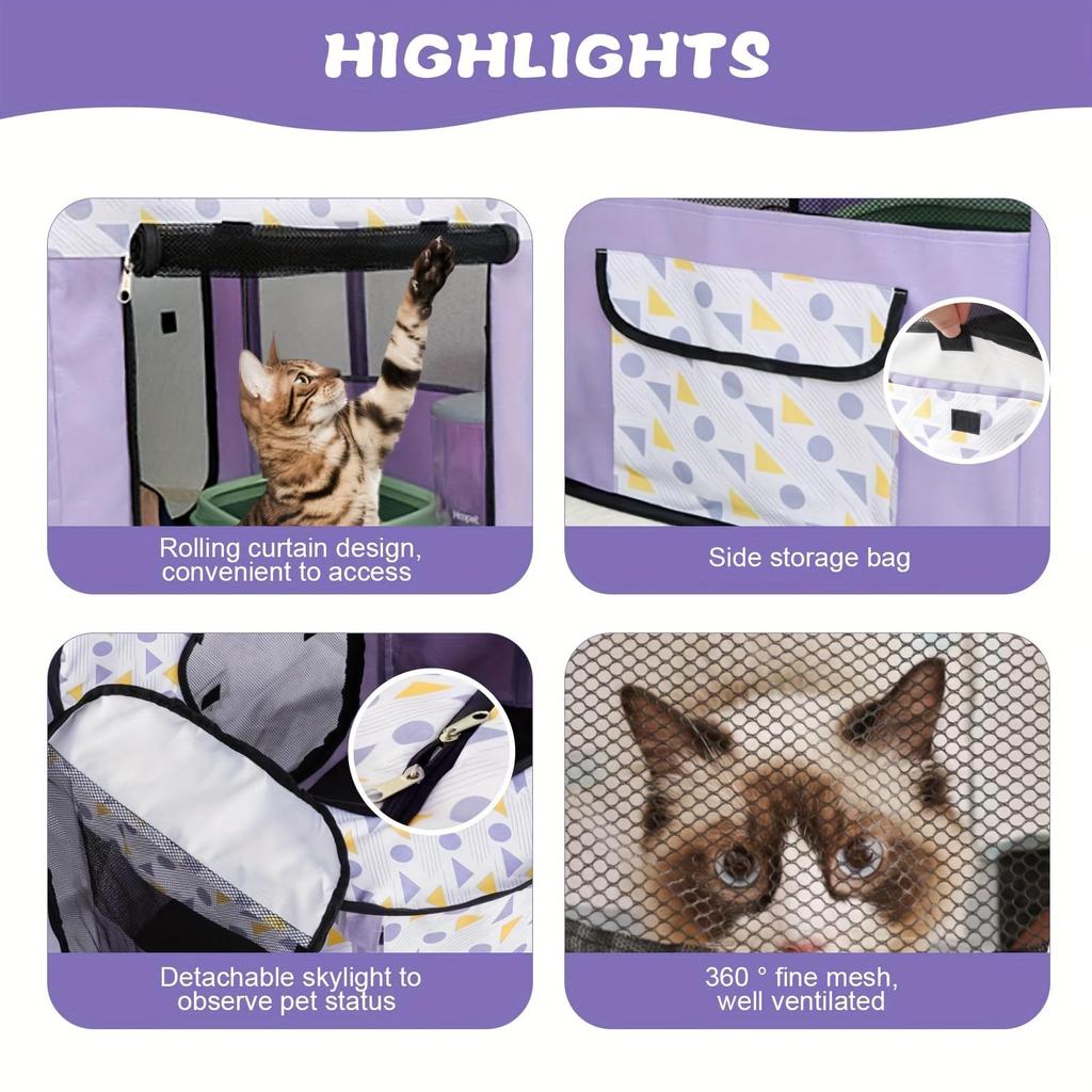 Foldable Cat Delivery Room Enclosure-Polyester Fiber Pet Tent for Cats with Carrying Bag-Spacious and Comfortable Cage Fence for Nursing and Playing