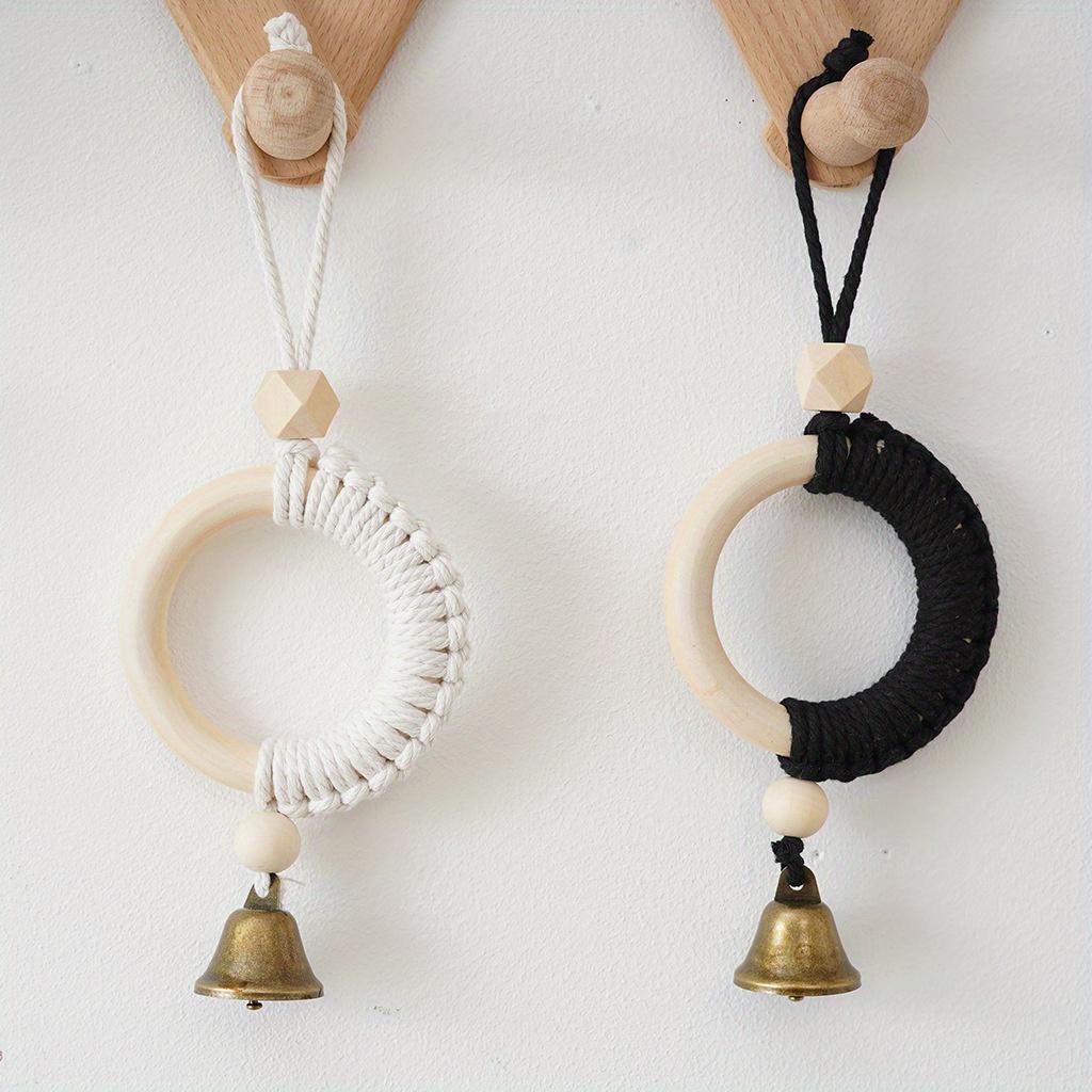 1PC Original wood color wood ring cotton rope bell pendant Japanese and Korean style wall hanging door handle car pendant