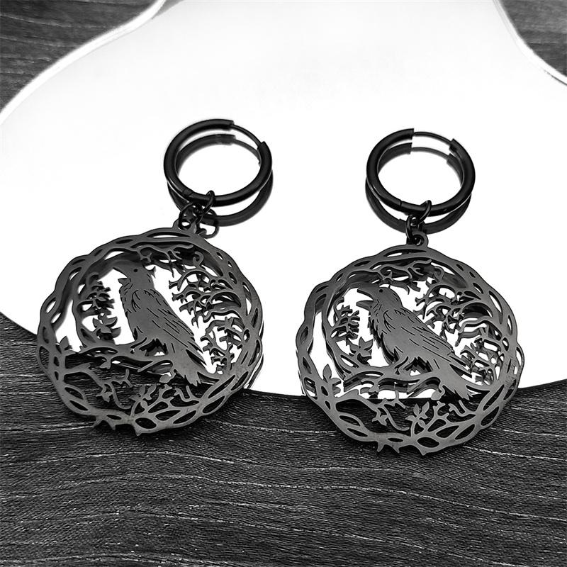 

Gothic Black Crow Tree Of Life Bird Dangle Earrings For Women Men Stainless Steel Raven Animal Plant Jewelry Party Gift ZZZ955