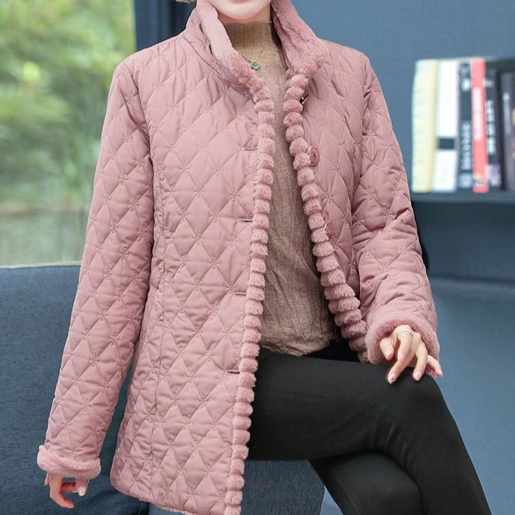 Toamnă și iarnă Jachetă pentru mamă de vârstă mijlocie și în vârstă, scurtă, plus catifea, culoare uni, coreeană, mărime, îmbrăcăminte pentru femei