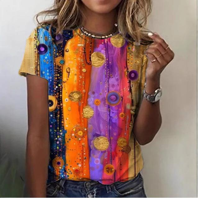 Floral Comfortable Stylish Simple Cartoon Short Sleeve T-Shirt Women's Digital Printing Slim Top