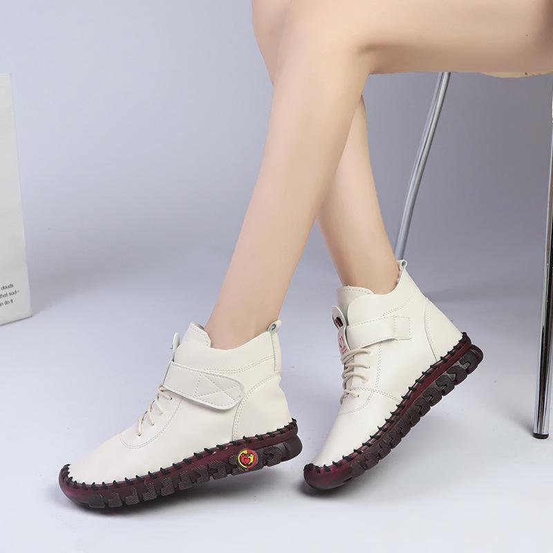 Hand-sewn buty na deskę z wysoką cholewką i miękką podeszwą w dużych rozmiarach do handlu zagranicznego, damskie aksamitne buty bawełniane sznurowane na grubej podeszwie z zapięciem na rzep