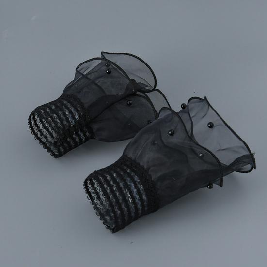 Yousheng 1 Pereche Manșete de Mână Femei Dantelă Transparentă Elastică Decor Perle Faux Volan Anti-alunecare Decorațiune de Mână Volan Culoare Solidă Manșete Faux Prințesă