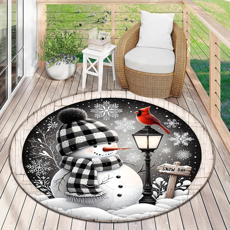 Cute Christmas Day Gift Bell Santa Claus Snowman Christmas Tree round rug Home Soft Decorative Anti slip Chair Mat Carpet Outdoor Floor Mat Carpet 91