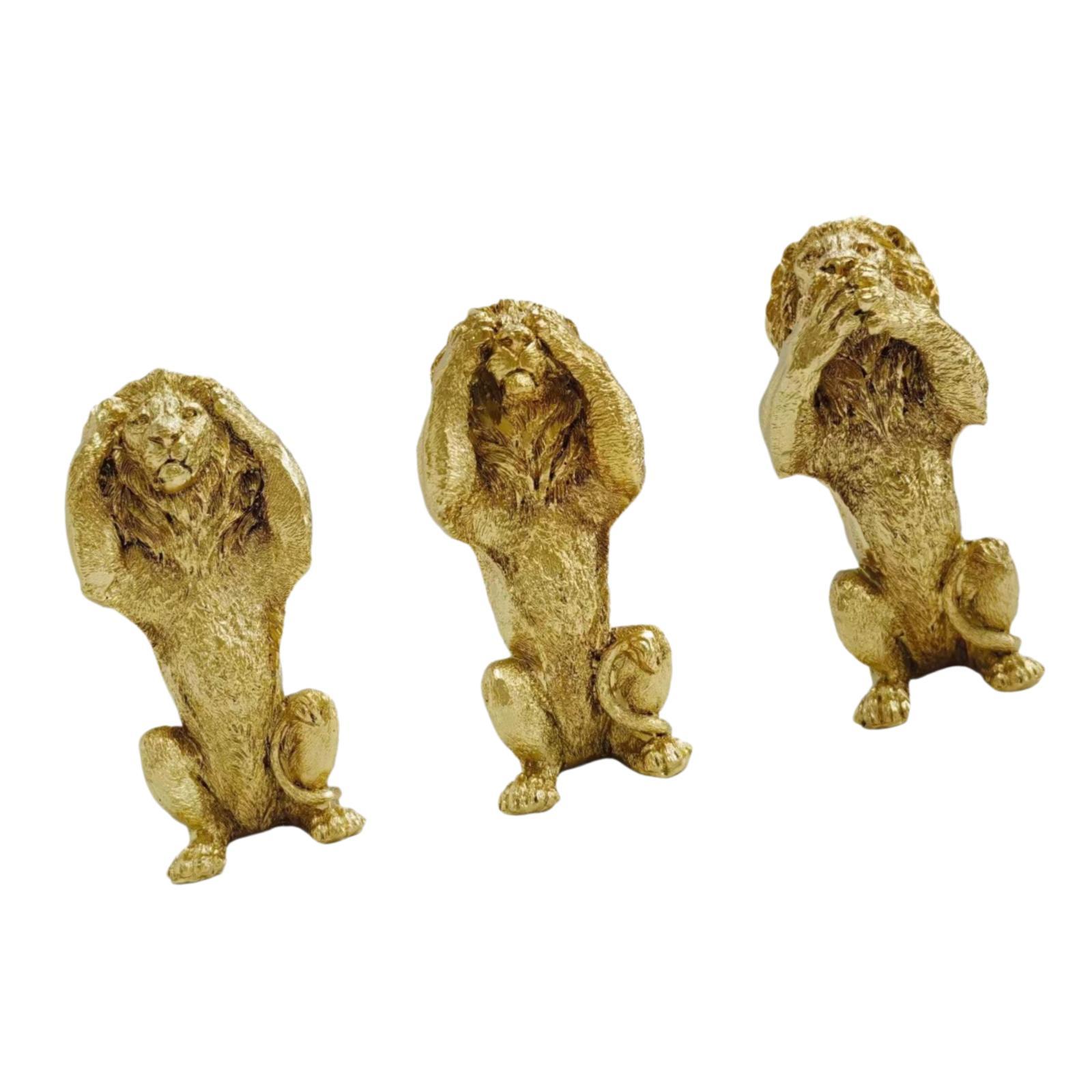 

3 шт. Статуя льва, декоративная модель животного для книжной полки в спальне, стола золотой