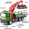 1/24 Scale Wooden Toy Truck Metal Cab, Friction Driven Wooden Truck, Equipped with A Full Function Loading Crane and 3 Loadable Logs, Light and Sound,