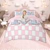 Homewish Monogrammed Duvet Cover Set for Kids, Pink Buffalo Plaid Bedding Set, Pink Reversible Quilt Cover Set