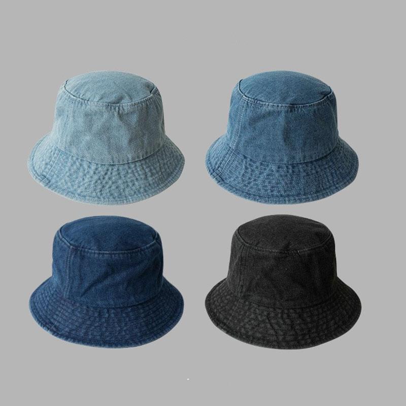 Women Washed Cotton Denim Bucket Hat Spring Summer Wide Brim Sunscreen Cowboy Fishermen Cap Ins Korean Girl Outdoor Travel Hats