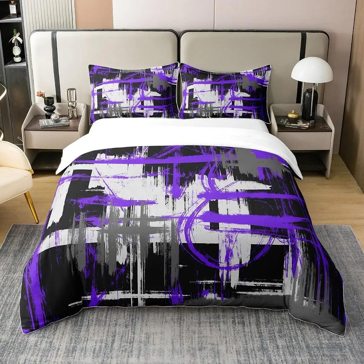 

Красный Серый Белый Геометрический Комплект Постельного Белья Полный Размер Полоски Пододеяльник Декор Спальни Абстрактный Комплект Пододеяльника с 2 Наволочками (135x200cm)