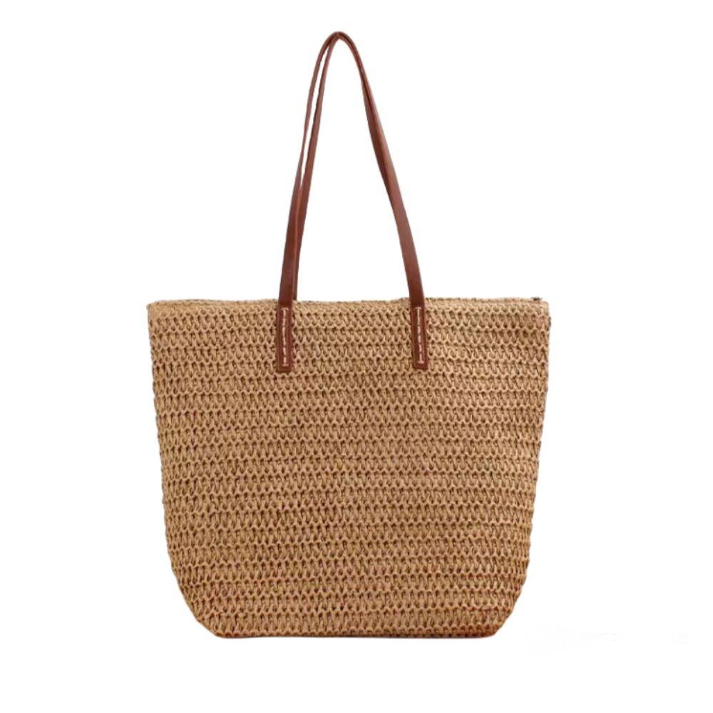 

Square Beach Bag Zipper Raffia Shoulder Bag Simple Weave Straw Tote Bag Spring верблюд