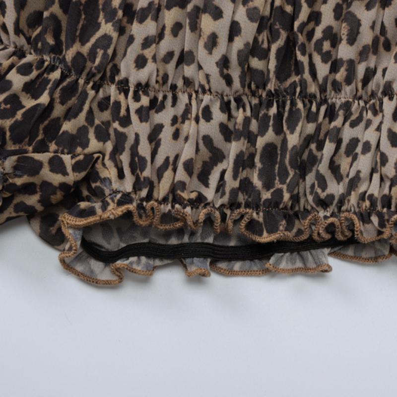 Leopard Print Ruffles Women Sexy 2 Piece Set Women Sexy Camis Bra Crop Tops + Low Waist Shorts Summer Holiday Beach Outfits Suit