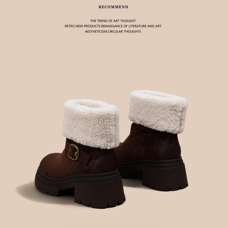 Snow Boots Women's New Winter Velvet Thickened Women's Shoes Thick Sole Heightened Cotton Shoes Tide