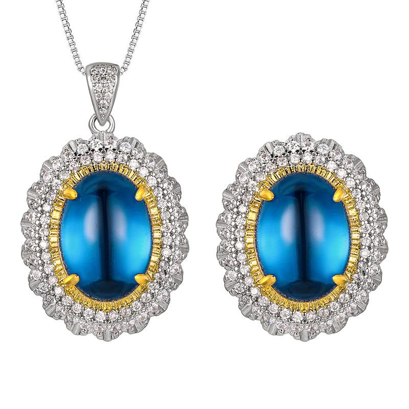 Jewelry Simulation Blue Spinel Retro Light Luxury Set Pendant With Main Stone 13 * 18