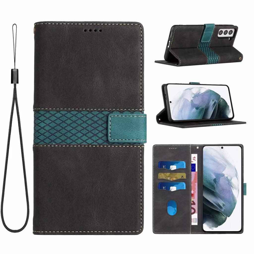 Suitable for Samsung S22 mobile phone leather case Note20 retro splicing mesh matte card wallet foreign trade leather case