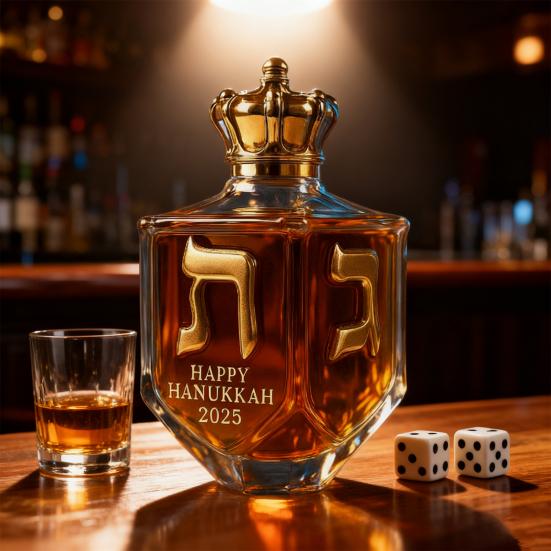 Chanukový karafa na whisky 2025 300ml Skleněná láhev se zlatým nápisem Sváteční dekorace domácího baru Židovský kulturní symbol Dárek