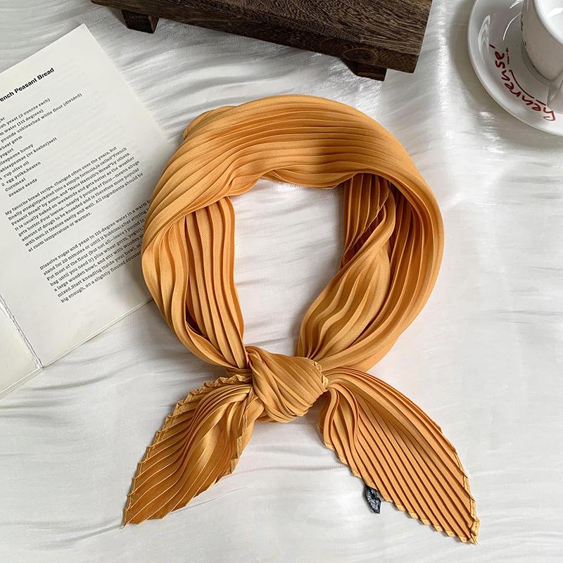 Crumpled rhombus silk scarf high-end new solid color versatile silk scarf neck small scarf streamer scarf shawl