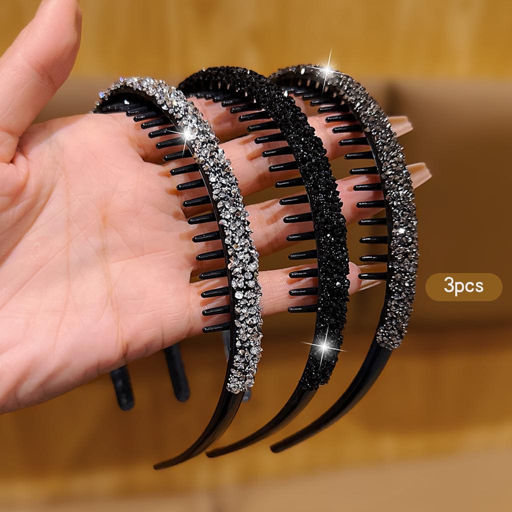 3 Strasssteine Koreanische Version mit gezahntem Anti-Rutsch-Stirnband, hochwertiges Haaraccessoire für den täglichen Gebrauch
