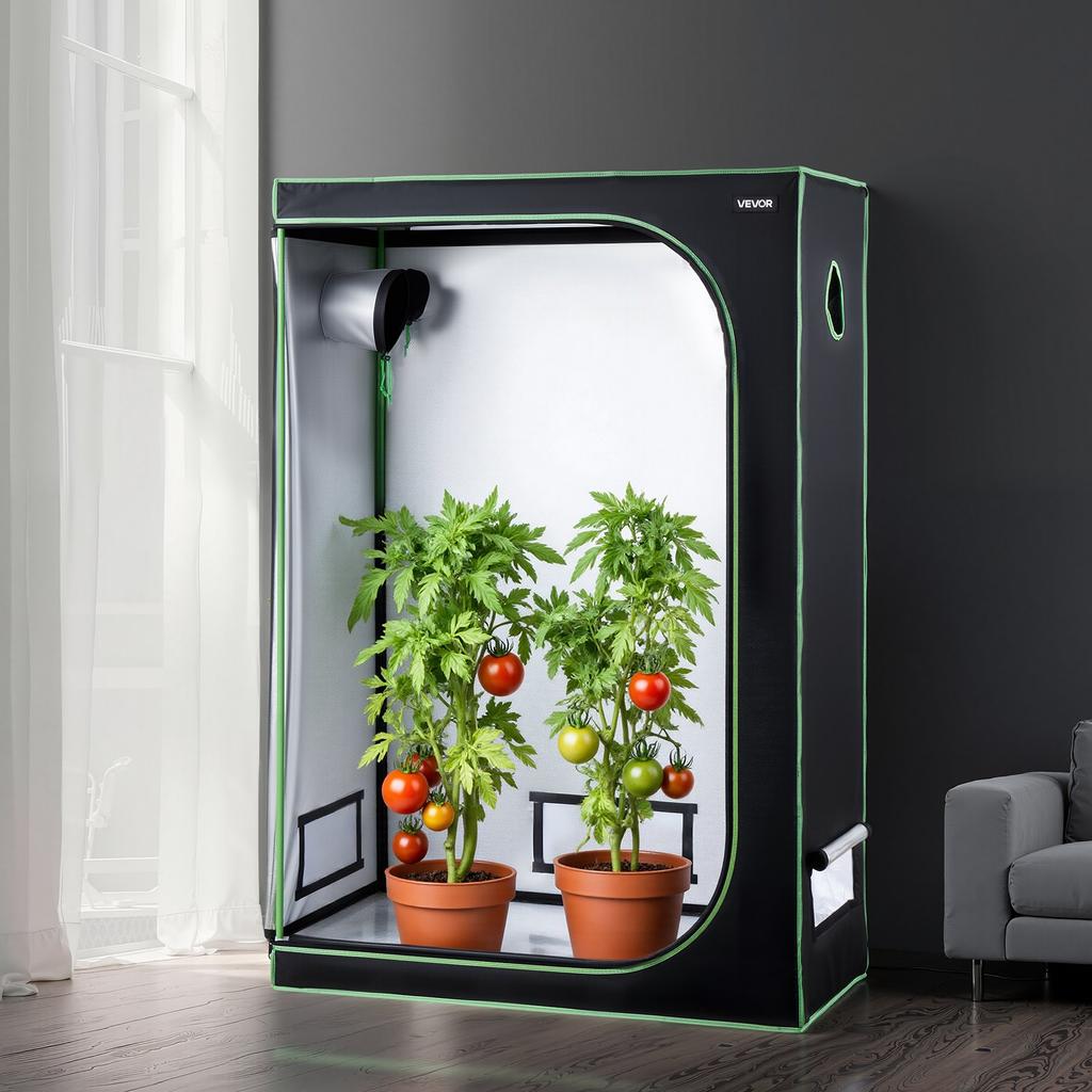 VEVOR Indoor Grow Tent, 120 x 60 x 180 cm, 600D High Reflective Mylar, Indoor Plant Tent with Observation Window, Floor Tray & Zipper