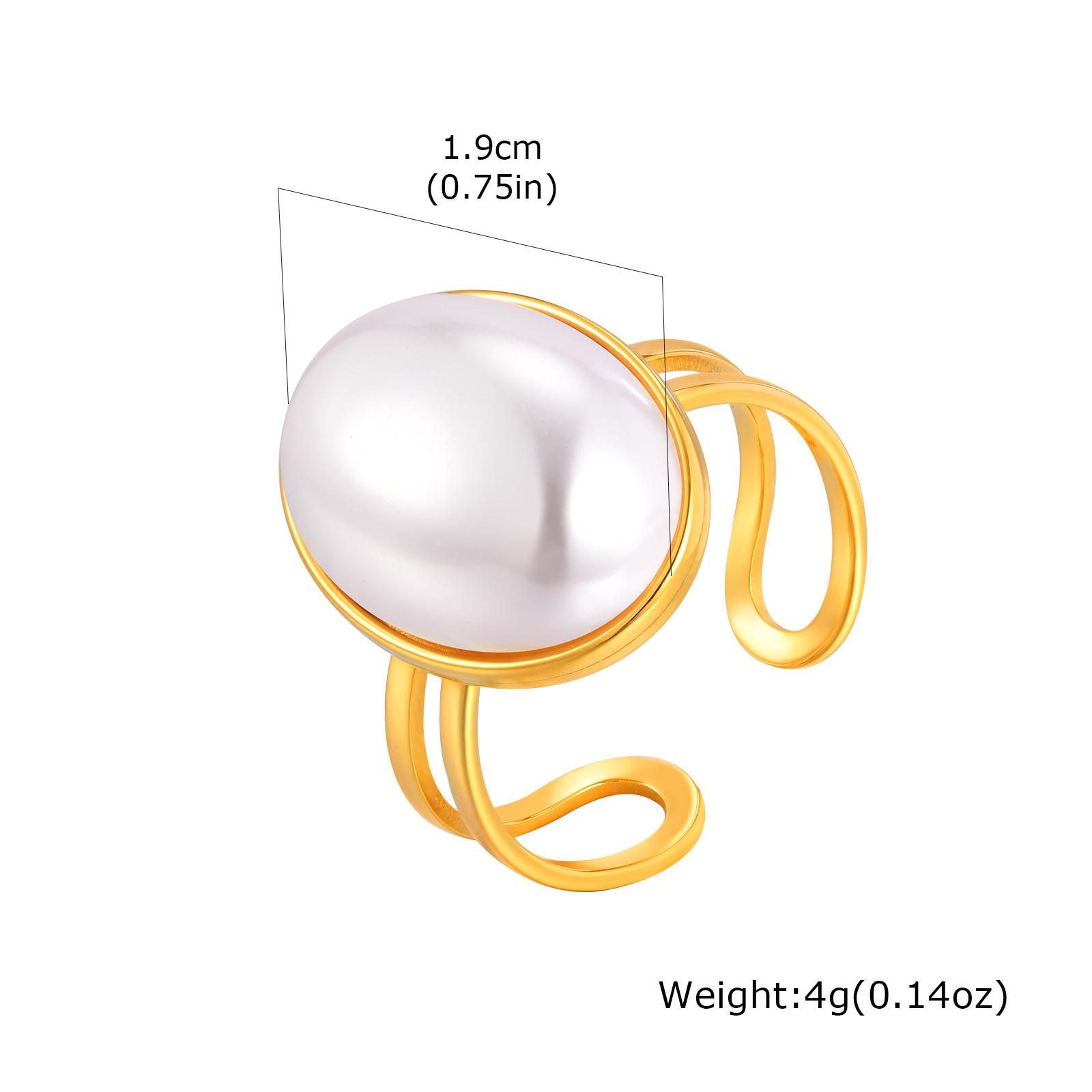 

Stainless Steel Vintage Simple Imitation Pearl Rings for Women Gold Plated Chunky Opening Ring Fashion Party Geometric Jewelry