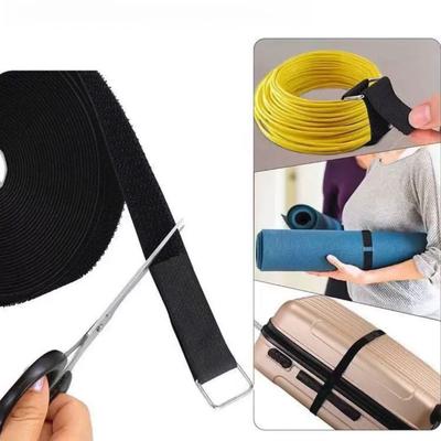 1 PC Self-adhesive Hook Ring Belt, Reusable Nylon Cable Clips, Adjustable Fastening Belt with Snaps, 25 Plastic Clips Included