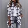 Women Classic Plaid Casual Button Down Shirt Coat Long Sleeve Outerwear