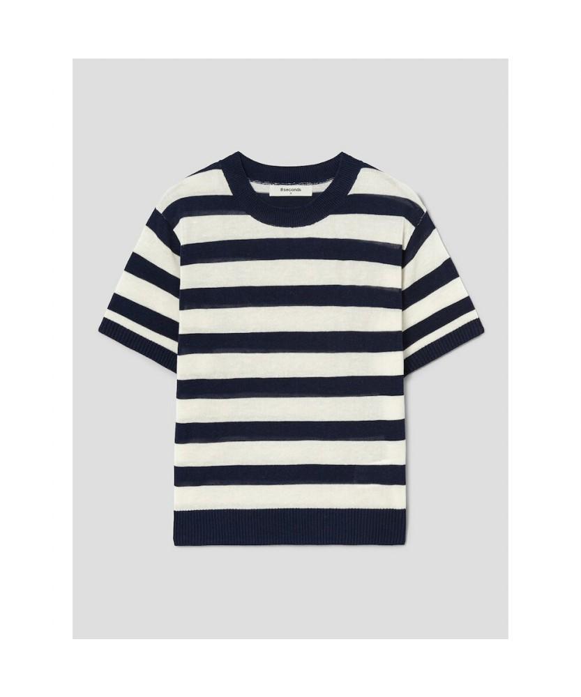 8SECONDS Short-Sleeved Striped Pullover In Ivory